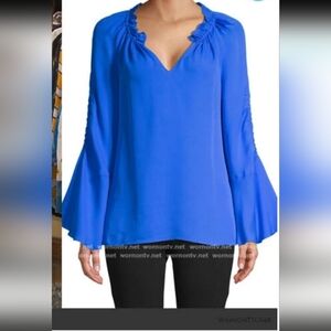 Kobi Halperin Carolina Ruched Silk Bell-Sleeve Blouse